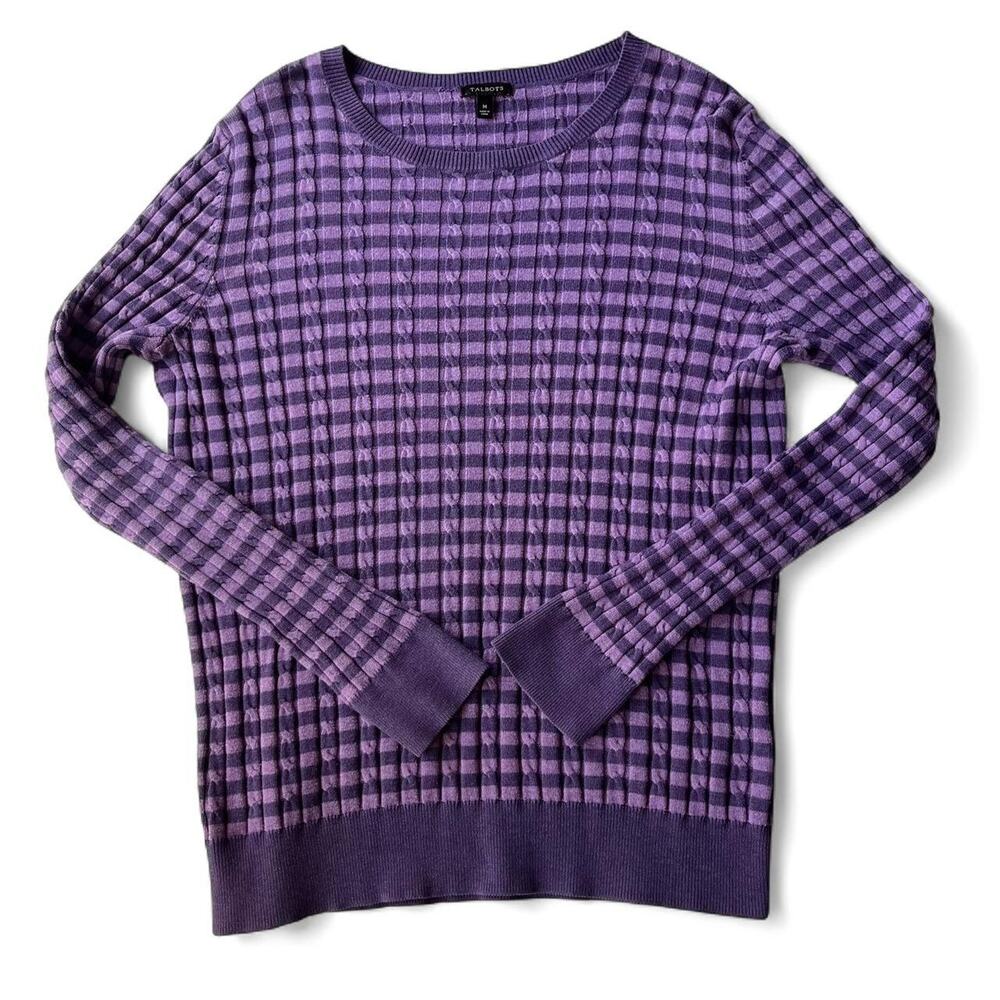 Purple Striped Cable Knit Sweater.
